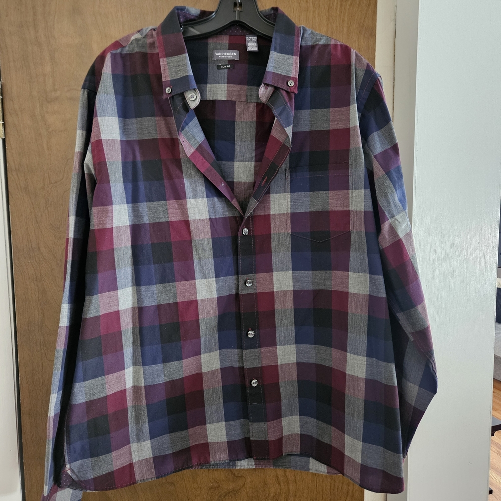Van Heusen Men's Plaid Shirt - Burgundy and Navy
